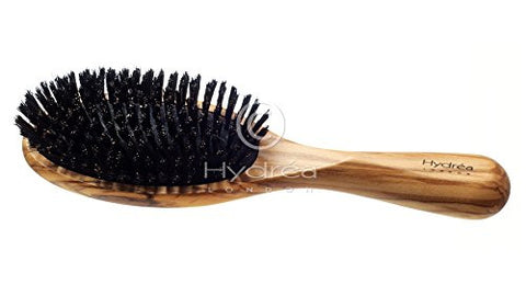 Olive Wood Hair Brush with Black Rubber Cushion and Pure Wild Boar Bristles