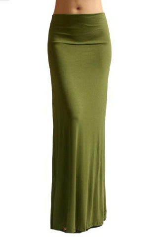 Azules Women'S Rayon Span Maxi Skirt - Solid (Army Green / Small)