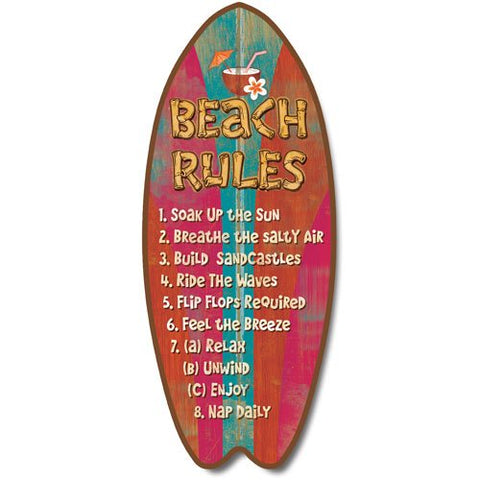 Beach Rules Big Kahuna's Large Surfboard Sign, 7.5" x 18" x .5"