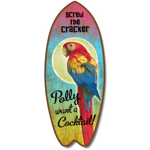 Polly Want A Cocktail Big Kahuna's Large Surfboard Sign, 7.5" x 18" x .5"