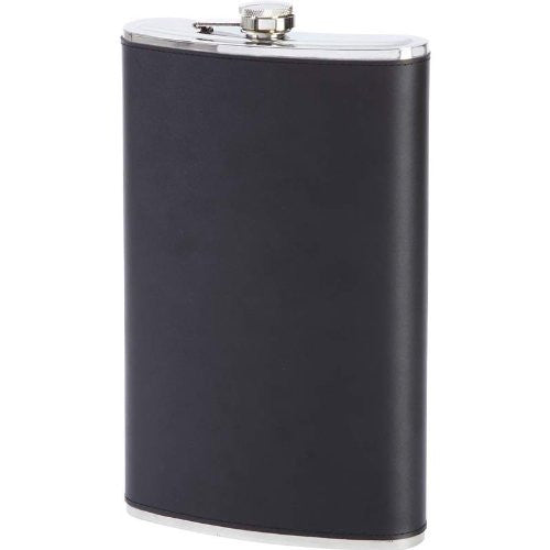 Maxam® 64oz Jumbo Stainless Steel Flask with Genuine Leather Wr