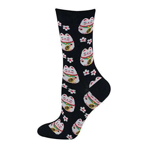 Women's Lucky Cat Socks, Black