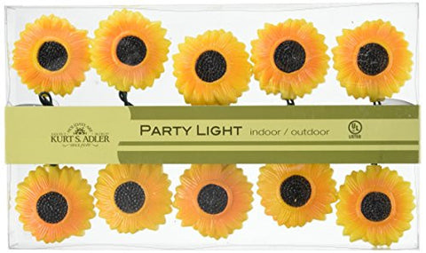10/L SUNFLOWER LIGHT SET WITH 30X12" GREEN LEAD WIRE AND 12V 0.08A CLEAR INCANDESCENT BULBS, 4 SPARE BULBS AND 1 REPLACEMENT FUSE - INDOOR/OUTDOOR USE