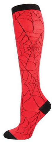Women's Socks Spiderweb Knee High, Red/Black