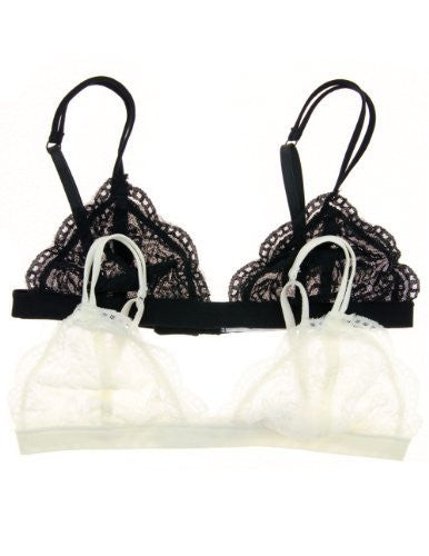 (2 Piece Bundle) Sheer Triangle Bralette with Double Spaghetti Straps - Ivory (discontinued color) and Sheer Triangle Bralette with Double Spaghetti Straps - Black, Small/Medium