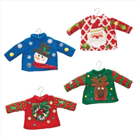 Ugly Sweater Knit Ornaments - Set of 4 Assorted