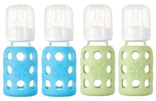 Lifefactory Glass Baby Bottles 4 Pack (4 oz. in Boy Colors) - Blue/Green