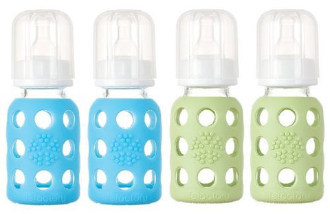 Lifefactory Glass Baby Bottles 4 Pack (4 oz. in Boy Colors) - Blue/Green