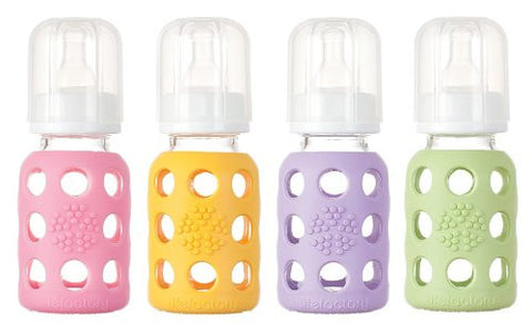 Lifefactory Glass Baby Bottles 4 Pack (4 oz. in Girl Colors) - Pink/Yellow/Lilac/Green