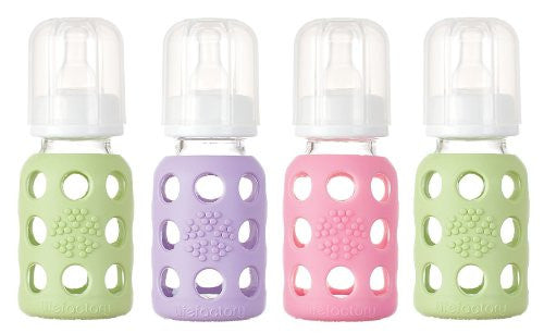 Lifefactory Glass Baby Bottles 4 Pack (4 oz. in Girl Colors) - Green/Lilac/Pink/Green