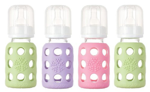 Lifefactory Glass Baby Bottles 4 Pack (4 oz. in Girl Colors) - Green/Lilac/Pink/Green