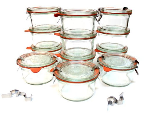 165 Mini Mold Jars (12 jars w/ glass lids, 12 rings, & 24 clamps)