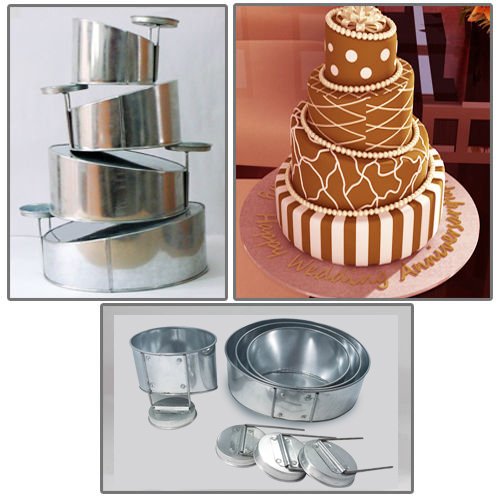 4 Tier Round Topsy Turvy Tin Cake Pan Set, 6", 8", 10", 12" ( lower 2.95" x higher 4.95" deep )