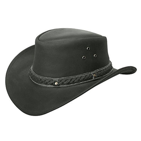 Crushable Black Leather Australian Hat - Black, XX-Large