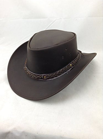 Crushable Black Leather Australian Hat - Brown, XX-Large