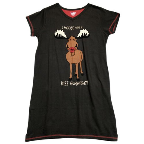 Lazy One V-Neck Nightshirts, I Moose Have A Kiss Goodnight!, S - M