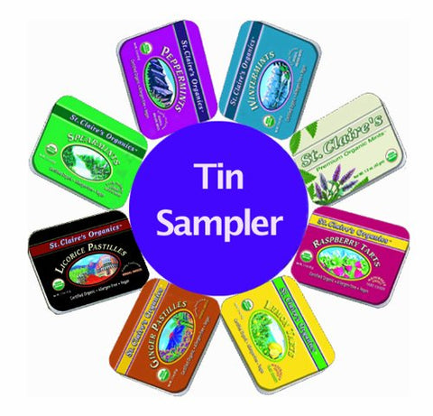 St. Claire's Organic 8-pack (Peppermints, Premium Mint, Wintermints, Spearmints, Lemon Tarts, Raspberry Tarts, Licorice Sweets and Ginger Pastilles), 1.5 oz each