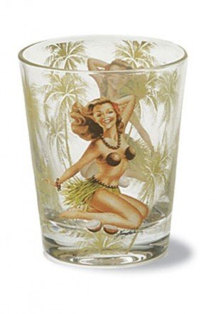 Short Shot Glass Coconut Girl, 2-3/8" H x 1-7/8" D