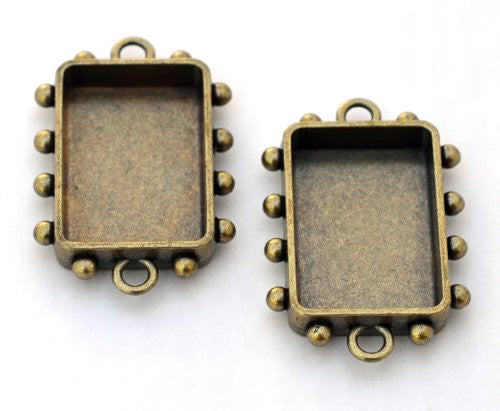 Hobnail Rectangle Bezel, Small, Antique Brass, 2 pc