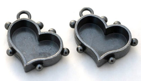 Hobnail Heart Bezel, Small, Antique Silver, 2 pc