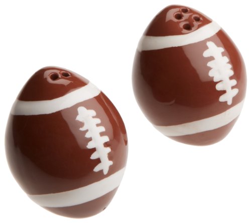 FOOTBALL CERAMIC SALT & PEPPER SHAKER SET OF 2