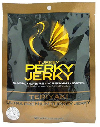 Perky Jerky All-Natural Ultra Premium Tender Turkey Jerky, Teriyaki, 2.2 Ounce