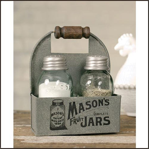 Mason's Jars Box Salt And Pepper Caddy with Wood Handle