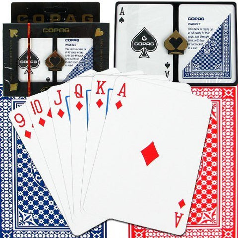Copag Pinochle Cards, Poker Size, Red/Blue, 2 Deck Set Up, Standard