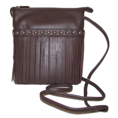 Cowhide Crossbody Fringe Bag with Adjustable Shoulder Strap - Brown