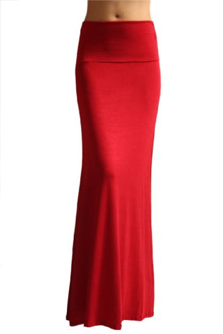 Azules Women'S Rayon Span Maxi Skirt - Solid (Red / Large)