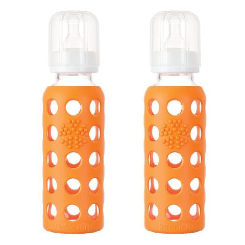 Lifefactory Glass Baby Bottle with Silicone Sleeve 9 Ounce, 2 Pack - Orange