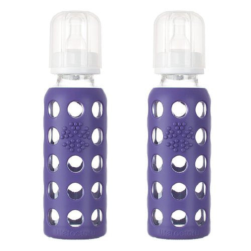 Lifefactory Glass Baby Bottle with Silicone Sleeve 9 Ounce, 2 Pack - Purple