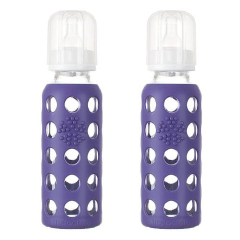 Lifefactory Glass Baby Bottle with Silicone Sleeve 9 Ounce, 2 Pack - Purple