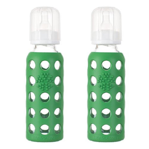 Lifefactory Glass Baby Bottle with Silicone Sleeve 9 Ounce, 2 Pack - Green