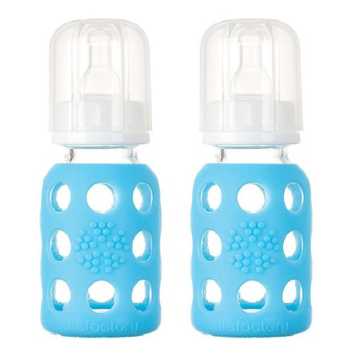 Lifefactory Glass Baby Bottle with Silicone Sleeve 4 Ounce, 2 Pack - Blue
