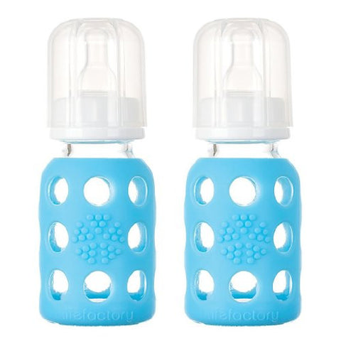 Lifefactory Glass Baby Bottle with Silicone Sleeve 4 Ounce, 2 Pack - Blue