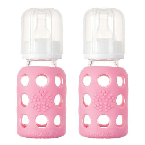Lifefactory Glass Baby Bottle with Silicone Sleeve 4 Ounce, 2 Pack - Pink