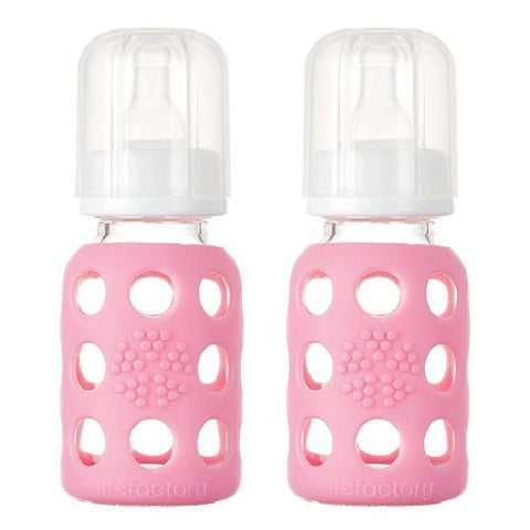 Lifefactory Glass Baby Bottle with Silicone Sleeve 4 Ounce, 2 Pack - Pink