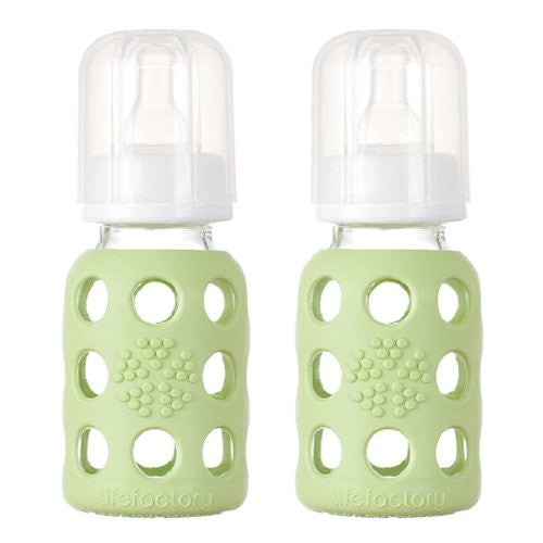 Lifefactory Glass Baby Bottle with Silicone Sleeve 4 Ounce, 2 Pack - Spring Green