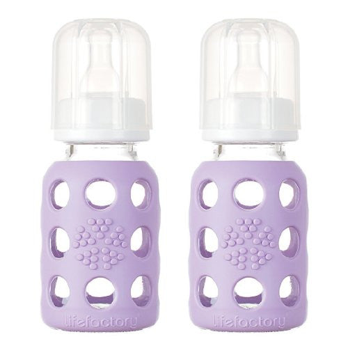 Lifefactory Glass Baby Bottle with Silicone Sleeve 4 Ounce, 2 Pack - Lilac