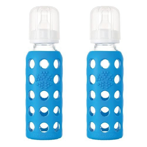 Lifefactory Glass Baby Bottle with Silicone Sleeve 9 Ounce, 2 Pack - Blue