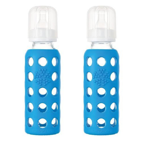 Lifefactory Glass Baby Bottle with Silicone Sleeve 9 Ounce, 2 Pack - Blue