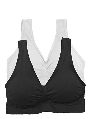 (2 Piece Bundle) Seamless Bra Top - Black and Seamless Bra Top - White, One Size