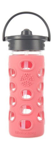 12oz Glass Bottle with Straw Cap  - Coral