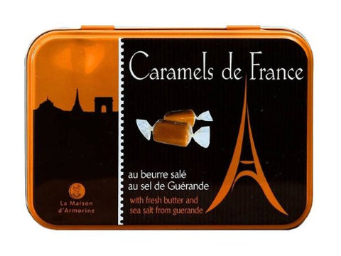 Maison d'Armorine Chocolate Salted Butter Caramels in Eiffel Tower Tin, 5.4 oz