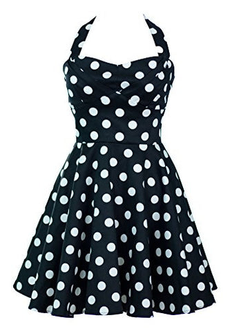 Ixia Polka Dot A-line 50s Pinup Dress-Black-Medium