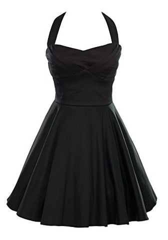 Ixia Retro Pinup Solid Vintage Aline Dress Junior Cut - Black-Small