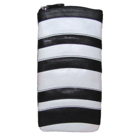 Stripe Eyeglass Case with Zip Pocket - Black/White
