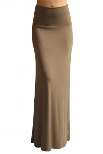 Azules Women'S Rayon Span Maxi Skirt - Solid (Mocha / Large)