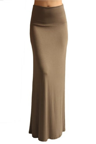Azules Women'S Rayon Span Maxi Skirt - Solid (Mocha / Large)